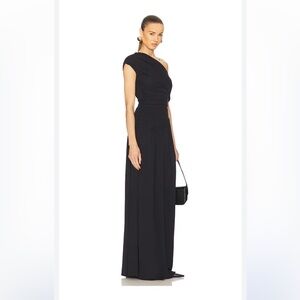 Helsa Black Apolla One Shoulder Maxi Dress XS Ruched Jersey Evening Gown Party